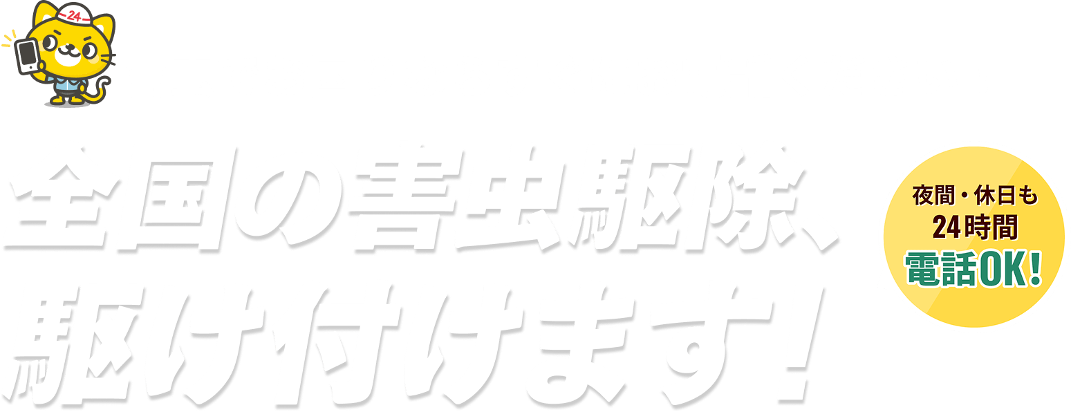 害虫でお困りならすぐにお電話ください！全国の害虫駆除、駆けつけます！夜間休日も24時間電話OK！